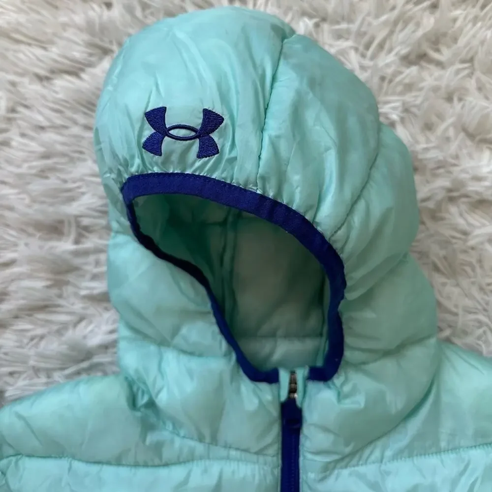 Under Armour Storm Teal Hooded Puffer Zip Up Jacket Girl's Size XL